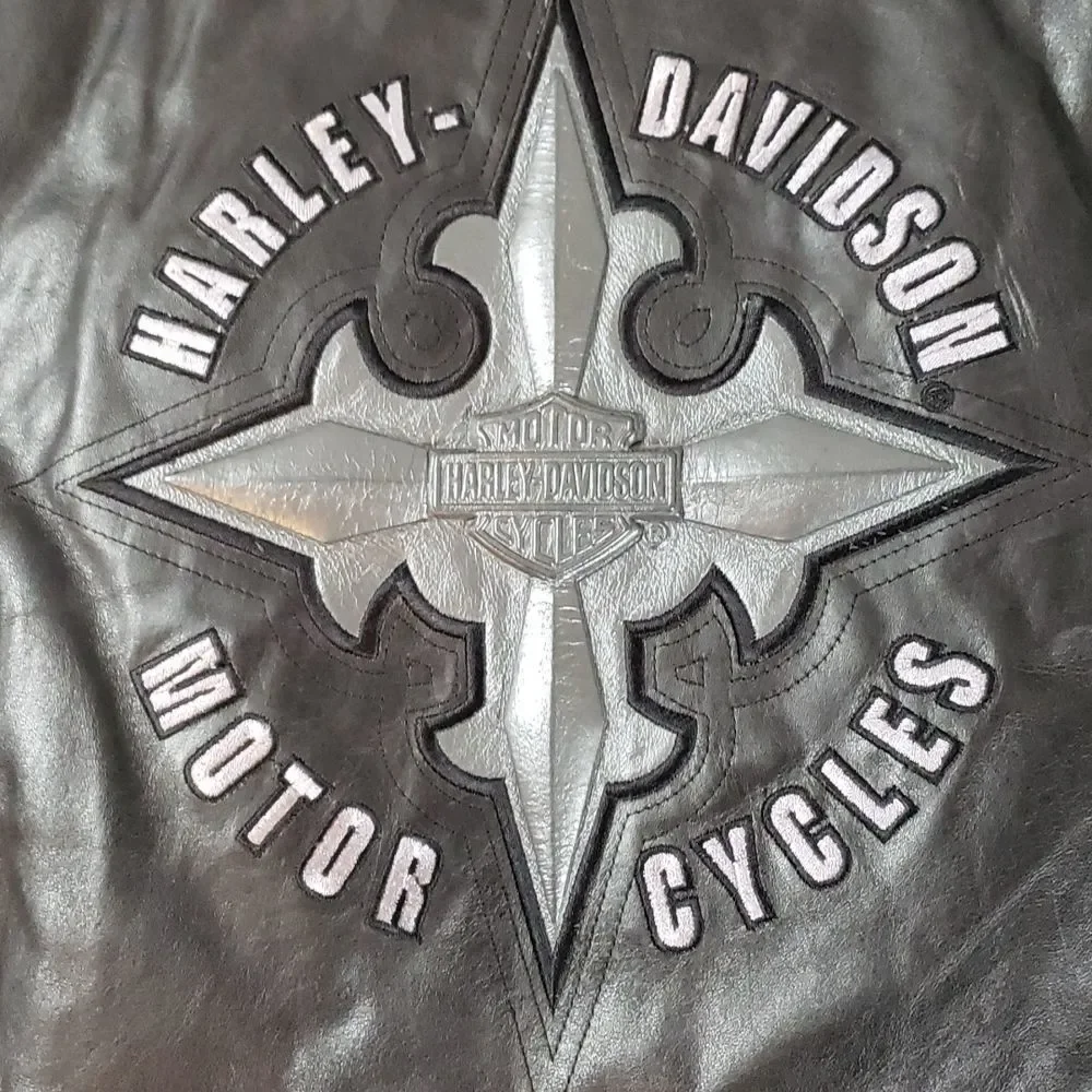 Harley‎ Davidson Women’s Leather Cafe Racer Padded Tribal Design Jacket Medium